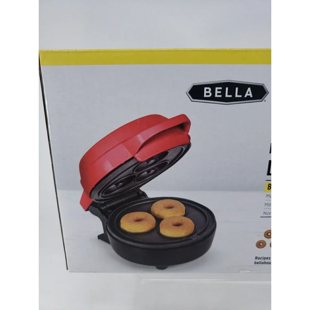 Bella Mini Donut Maker Red NEW in Factory Box Makes 3 at a time BPA FREE Compact